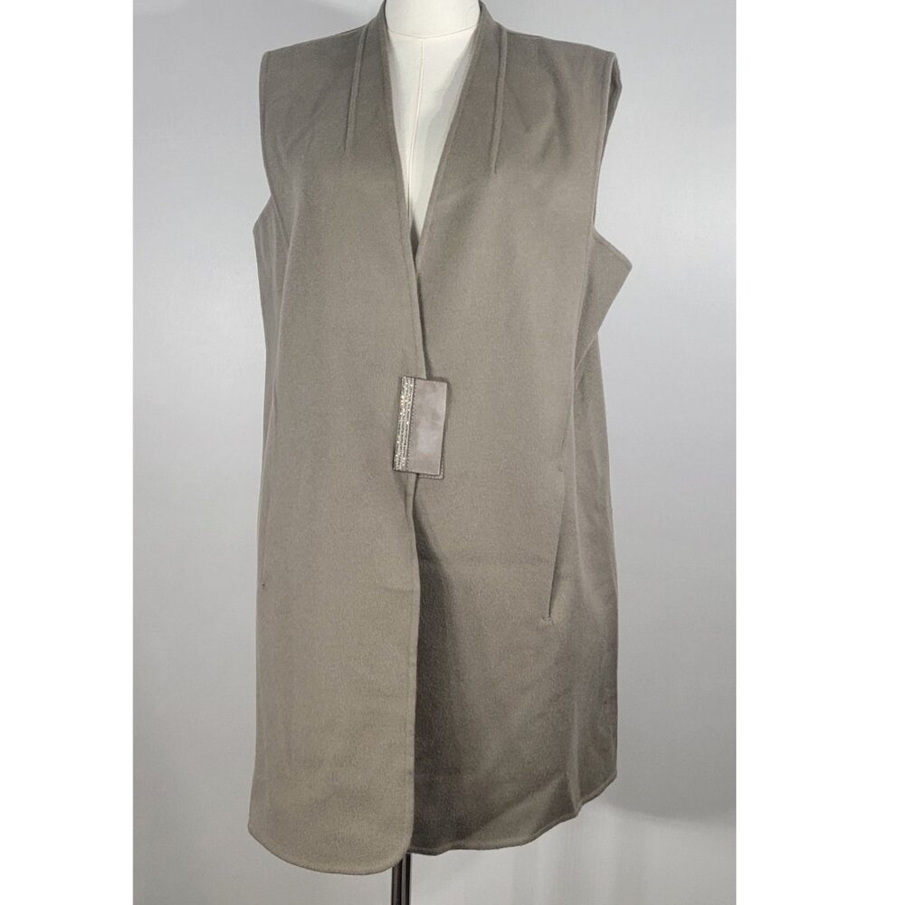 Lafayette 148 NY 100% Cashmere Taupe Long Vest with Monili Detail, Womens Size L - Picture 3 of 11